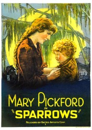 Mary Louise Miller (right) depicted on the theatrical poster for Sparrows (1926), opposite Mary Pickford
